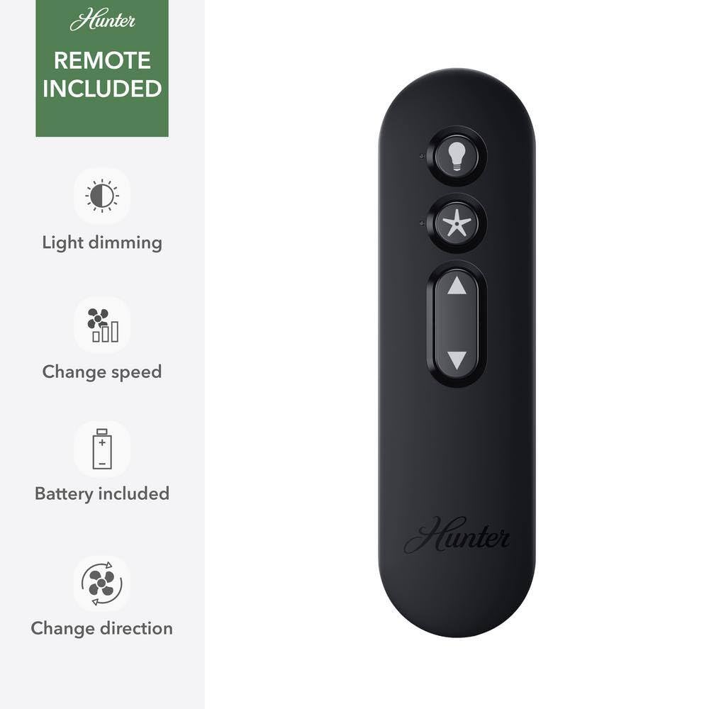Hunter Fan 52 inch Indoor/Outdoor Matte Black Ceiling Fan with Light and Remote Control for Bedroom, Living Room, Dining Room, Kitchen, Office, Patio