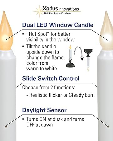 Xodus Innovations FPC1320A-6 Battery Operated LED Window Candle with New Hot Spot Technology and Dusk to Dawn Sensor and Choice of White of Amber