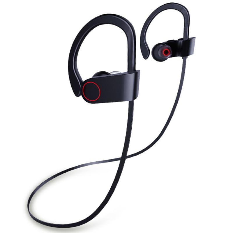 Dohaeris IPX7 Waterproof Wireless Headset Sports Bass Wireless Bluetooth 5.0 Earphones Hanging Ear with Microphone (Red)