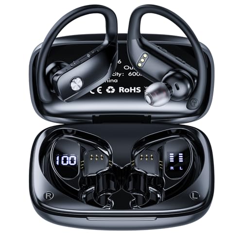 Caymuller Wireless Earbuds Bluetooth Headphones 48Hrs Play Back Sports Earphones with LED Display Built in Mic Deep Bass Stereo in Ear Waterproof…