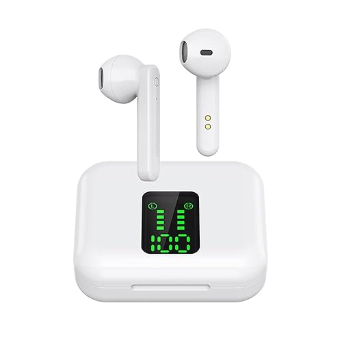 eDealz Fully Wireless Bluetooth 5.0 Rechargeable iPX5 Water & Sweat Proof Earbud Headphones w Microphone, Touch Controls, Smart LCD Charging Case…