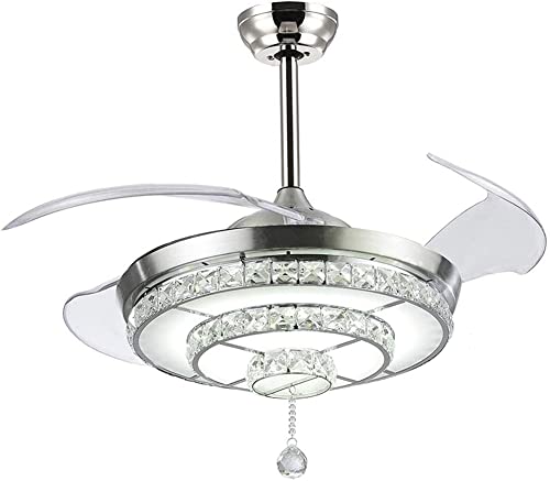 RuiWing 42" Crystal Ceiling Fan with LED Light, Remote Control Retractable