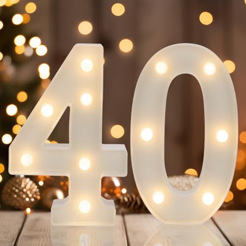 IFDGCTK Light Up 40 Number Lights, Warm White Decorative LED Light Up Numbers, Battery Operated, for Women Men 40th Birthday Decorations, Home, Bar