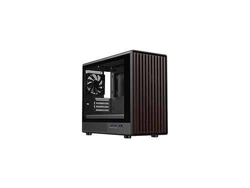 DIYPC DIY-mATX06-Wood Black USB3.0 /Type C Micro ATX Mid Tower Gaming Computer Case w/Tempered Glass Side Panel and Walnut Wood Front Panel / 4 x PWM