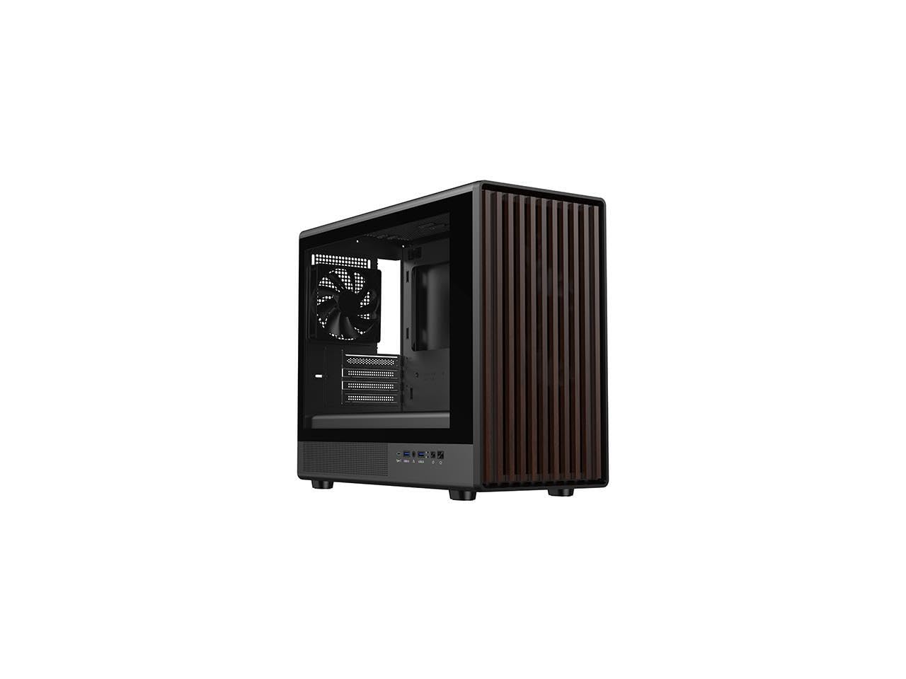 DIYPC DIY-mATX06-Wood Black USB3.0 /Type C Micro ATX Mid Tower Gaming Computer Case w/Tempered Glass Side Panel and Walnut Wood Front Panel / 4 x PWM