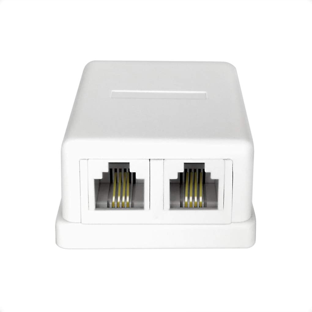 NECABLES Phone Jack Surface Mount Dual Port Telephone Jack Box 4 Screw Terminals to 2 RJ11 6P4C Female White