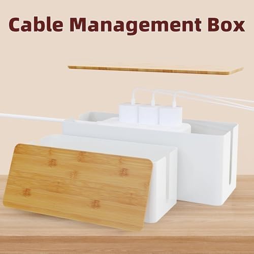 MAXTBEE Cable Management Box,Wooden Style Large Cable Organizer Box for Office and Home,Cable Organizer Box with Proof Lock for Baby-Pets,Wood