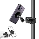 Khazylorr Mic Stand Phone Holder, for MagSafe Clamp Mount Phone Holder Handlebar, 360° Swivel Magnetic Microphone Stand Phone Mount Clip for iPhone 16