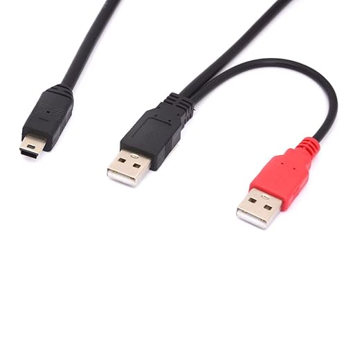 HUHANGGod Mini B USB 2.0 Type A Male to Dual USB 2.0 A Male Y Splitter Cable for Delivers Extra Power to External HDD Hard Disk Drives, DVD, CD