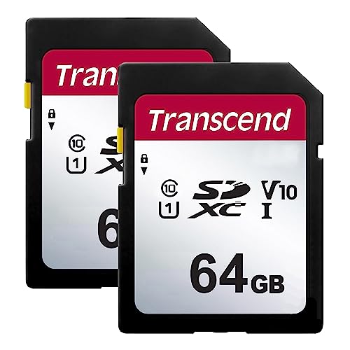 Transcend 64GB Secure Digital SDXC UHS-I Memory Card, Compatible with Nikon COOLPIX B500 Digital Camera - Class 10, U1, 100MB/s, 300 Series - Pack