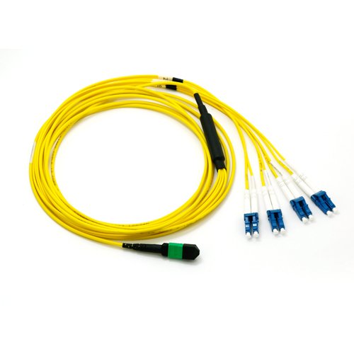 CableWholesale MTP/MPO to 4 Duplex LC OS2 Plenum 40G Breakout Cable, 5m