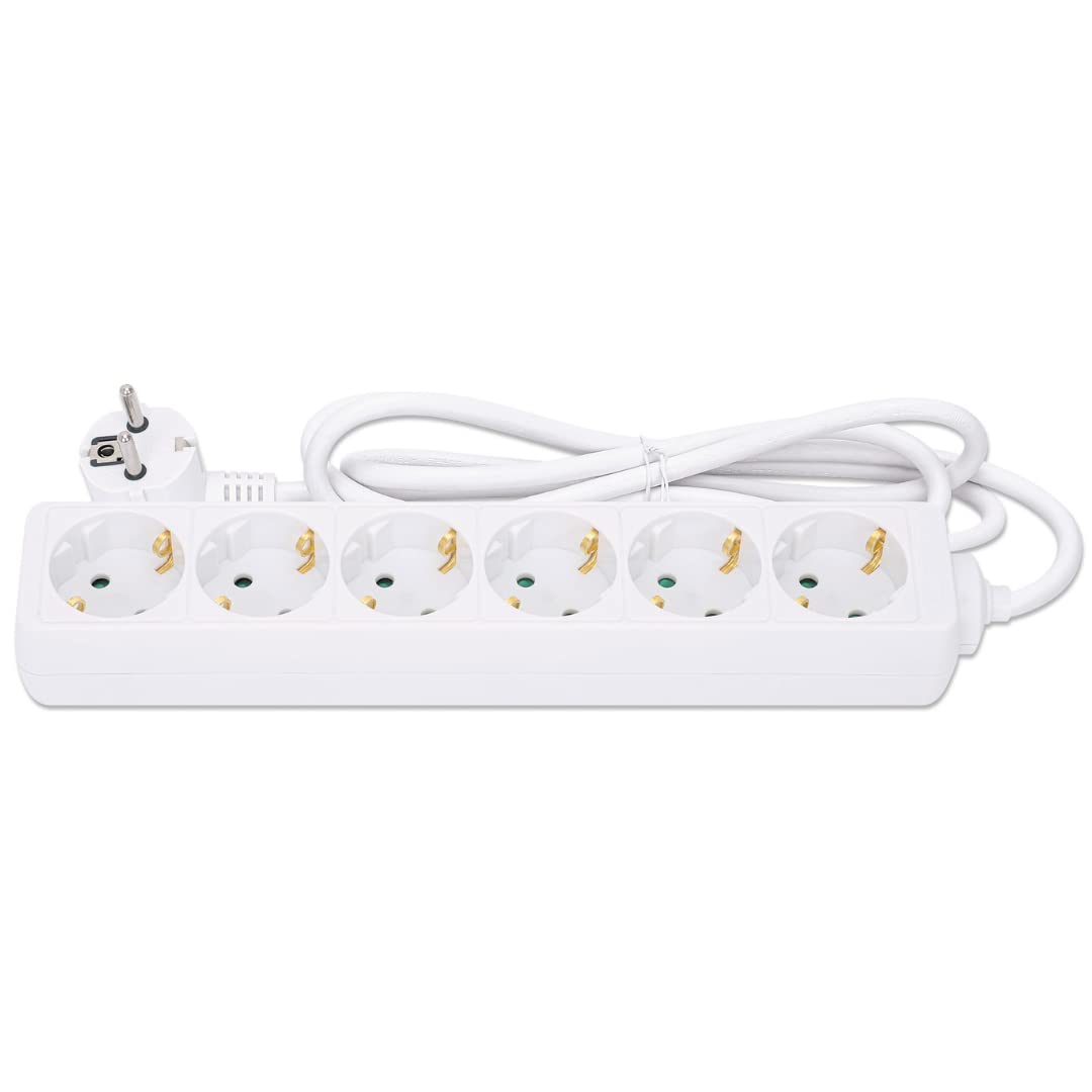 Manhattan Power Distribution Unit EU (2 pin), x6 gang/uscita, cavo da 2 m, 16 A, bianco, prolunga, PDU, ciabatta, tre anni di garanzia - Ciabatta - AC