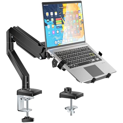 WALI Single Arm Laptop and Monitor Desk Mount for 17" Notebook and Up to 32" Screen, 2-in-1 Adjustable Monitor Arm with Laptop Tray, VESA 75x75
