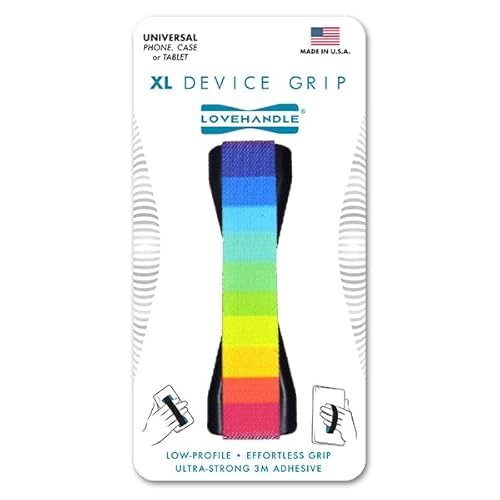 LOVEHANDLE Tablet/XL Grip for Most Tablets and Large Smartphones, Neon Rainbow