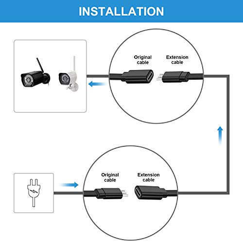 Sumind 4 Pack 40FT Total Micro USB Extension Cables, Male to Female Extender Cord Compatible with Wyze Cam OG, WYZE Cam Pan, Wyze Cam V3, Kasa Camera