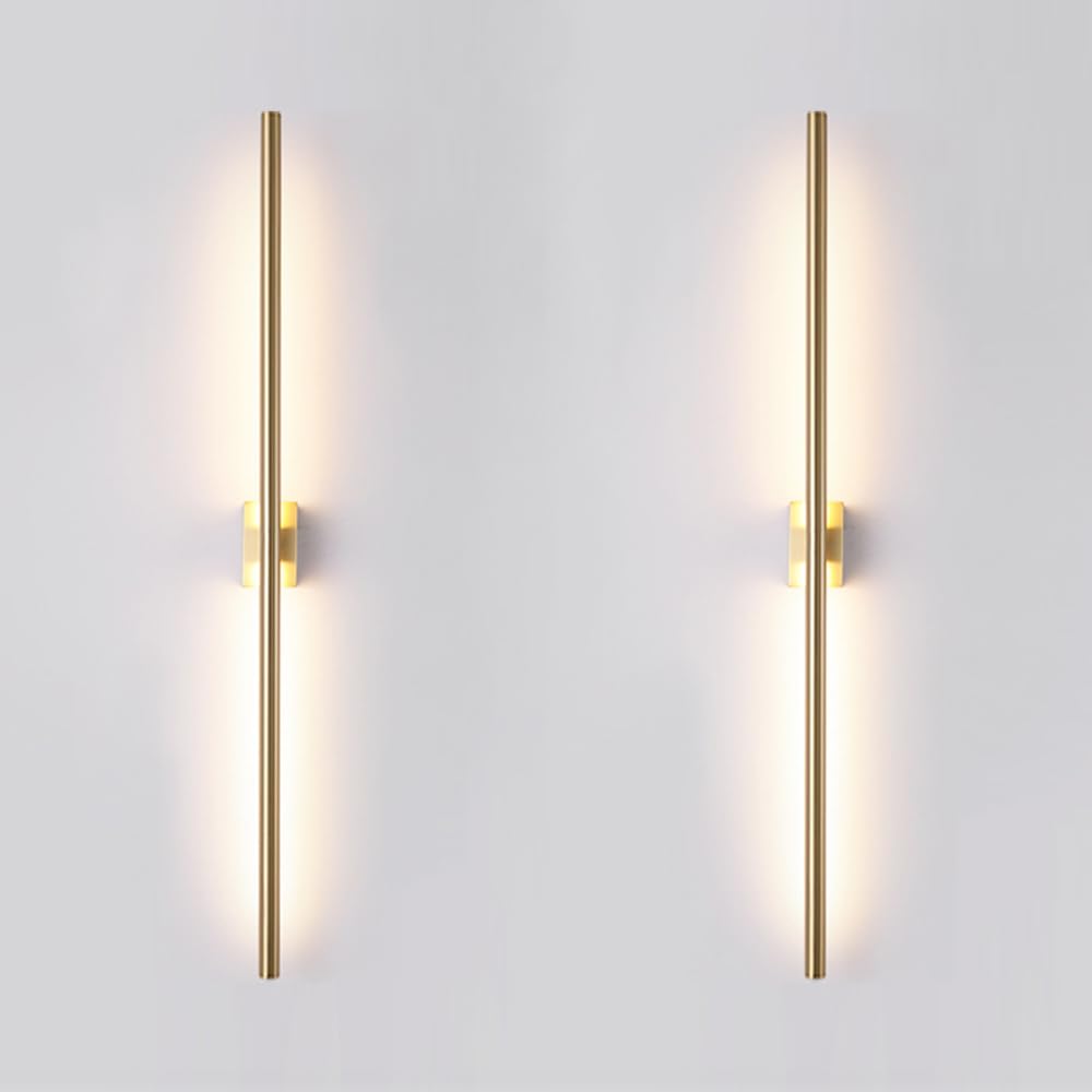 Only Suitable for Small Junction Box Set of 2 Dimmable Hardwired Linear Gold LED Wall Lamp 1-Gang Long 40 Inch Vanity Wall Sconce for Living Room