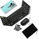 PuechAxe Foldable Keyboard and Mouse with Travel Bag, Full-Size Portable Folding Wireless Keyboard Mouse Combo, 2.4G+BT5.0 x 2, Rechargeable Bluetooth