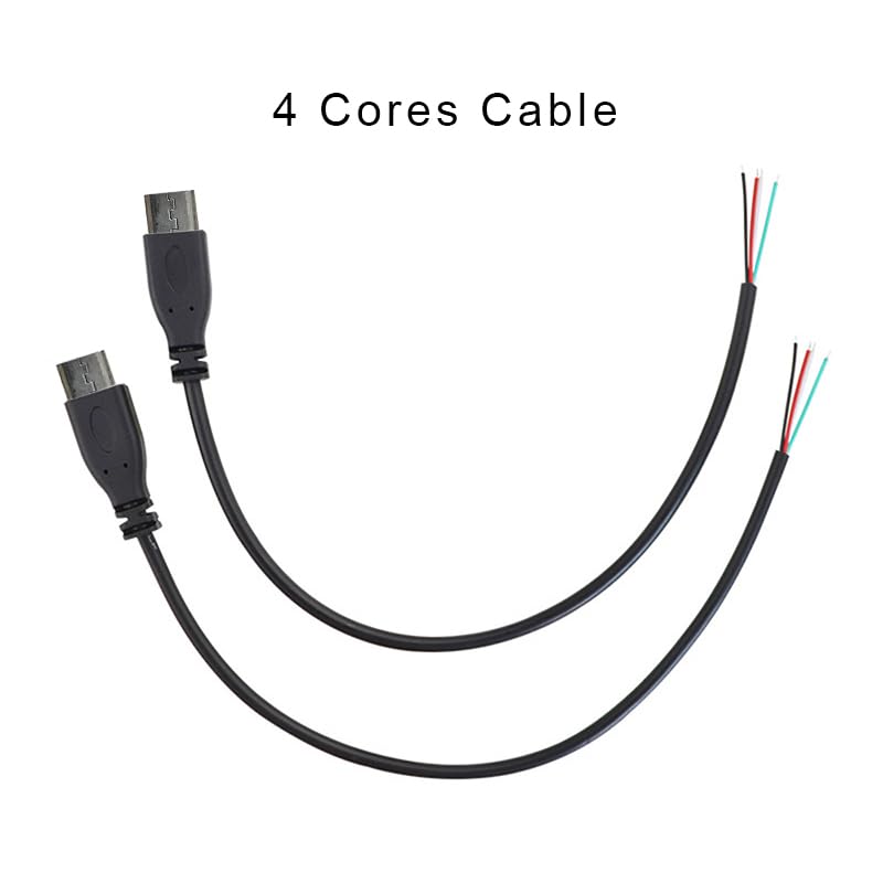 KSOPUERT 4 Pcs Mini 5P USB to Bare Wire Open End Cable 3.3FT 5V 2.1A 22AWG 2 Cores & 4 Cores Power Pigtail Repair Tin on The Tail Cable Cord DIY Black