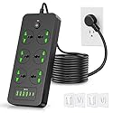 Flat Plug Extension Cord, Universal Power Strip with 6 Outlets 4 USB 2 USB C Ports, 3.1A Fast Charge?Overload Protection, 3000w, 110-240v, Plug