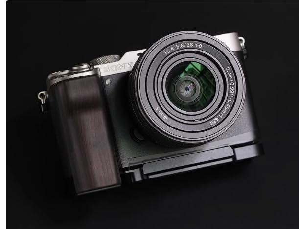 QR L Handle Hand Grip Wood Handle + Alloy Baseplate for Sony A7C Camera Holder (Ebony + Black Alloy Baseplate)