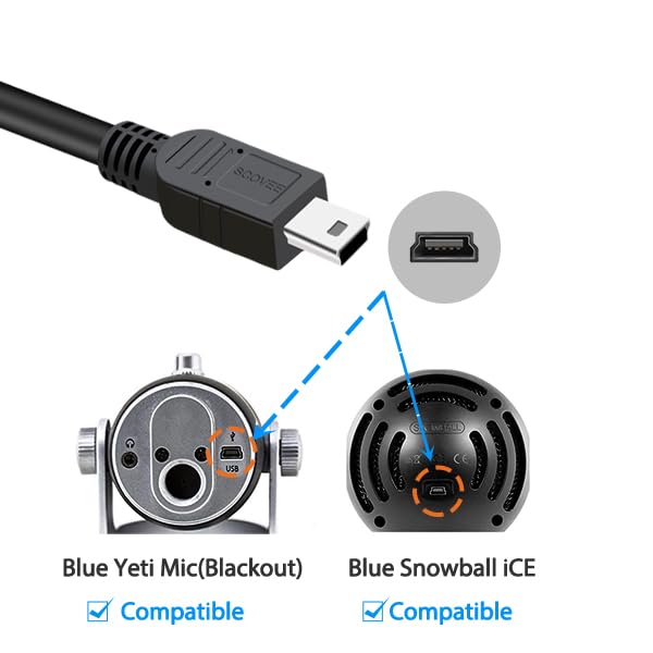 SCOVEE Replacement USB Cable Power Cord for Blue Yeti Recording Microphones MIC,Blue Yeti Pro USB Microphone,Snowball iCE Mic Black Out,Mini Charger