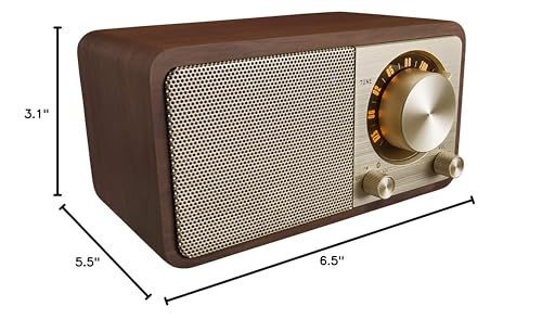 Sangean WR-7GW Wood Cabinet Mini Bluetooth Speaker with FM Tuner and Aux-in Special Edition Color Gold/Walnut