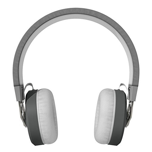PopClik 2 ONE Headphones Gray/White Leather Elegance and Soft-Spoken Steel 40 mm Neodymium Magnet Driver Over The Ear