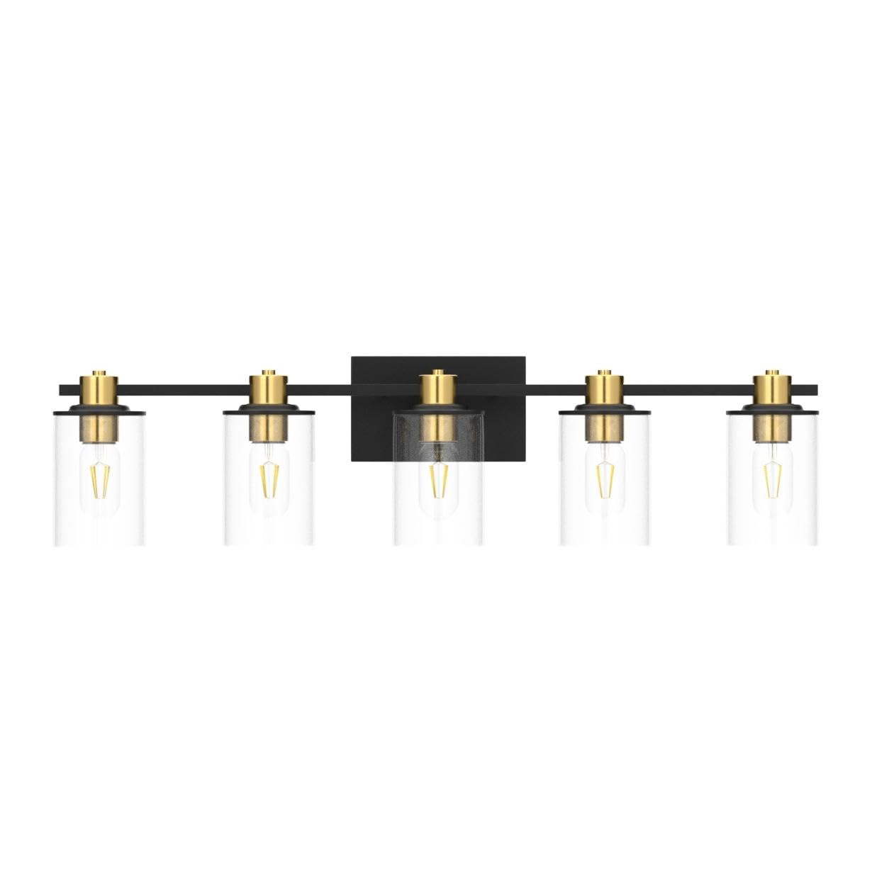5 Light Bathroom Vanity Light, Black and Gold Bathroom Light Fixtures, Sconces Wall Lighting with Clear Glass Shade, Modern Brushed Gold Vanity