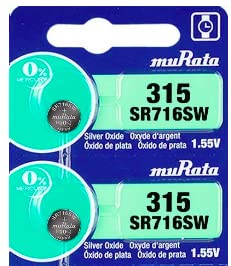 Murata 315 SR716SW Battery 1.55V Silver Oxide Watch Button Cell - Replaces Sony 315 (2 Batteries)