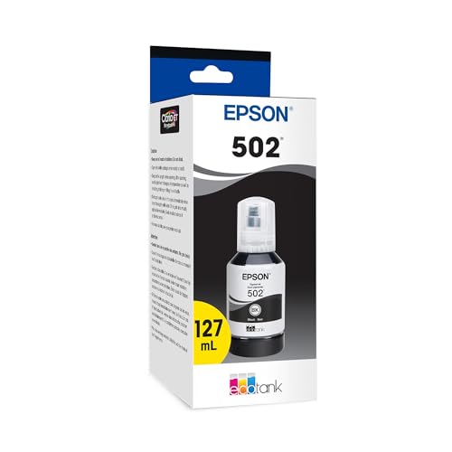 EPSON 502 EcoTank Ink Ultra-high Capacity Bottle Black Works with ET-2750, 2760, 2850, 3750, 3760, 3850, 4850, and other select models