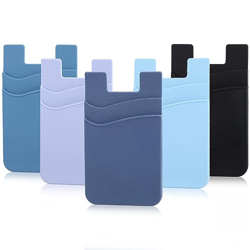Zemexy Phone Wallet Stick on,5Pack Phone Card Holder for Back of Phone Case,Silicone Sticky Credit Card Holder for Cell Phone Double Pocket Sticker