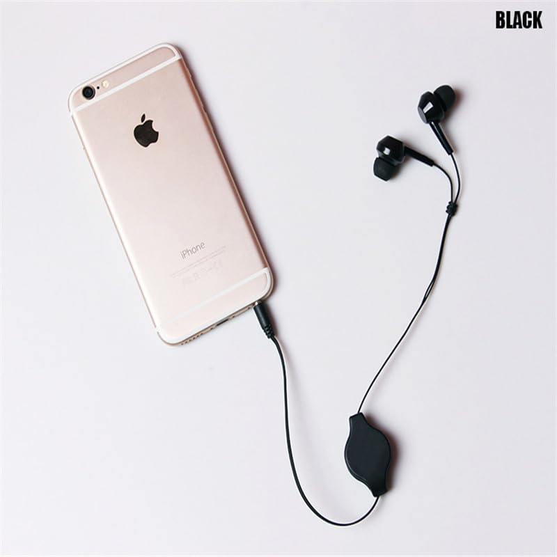 ThtRht 2 Pack Retractable Earbuds Wired Earphone Portable 3.5mm Plug Stereo in-Ear Headphone Wiring Ear Buds for Computer PC Tablet Phone Airplane