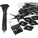 Zip Tie Mounts and Zip Ties - Small Cable Tie Adhesive Mount, 3/4in black 100 Sets. Wires Zip Tie Adhesive-backed anchors for Pedal Board Cable