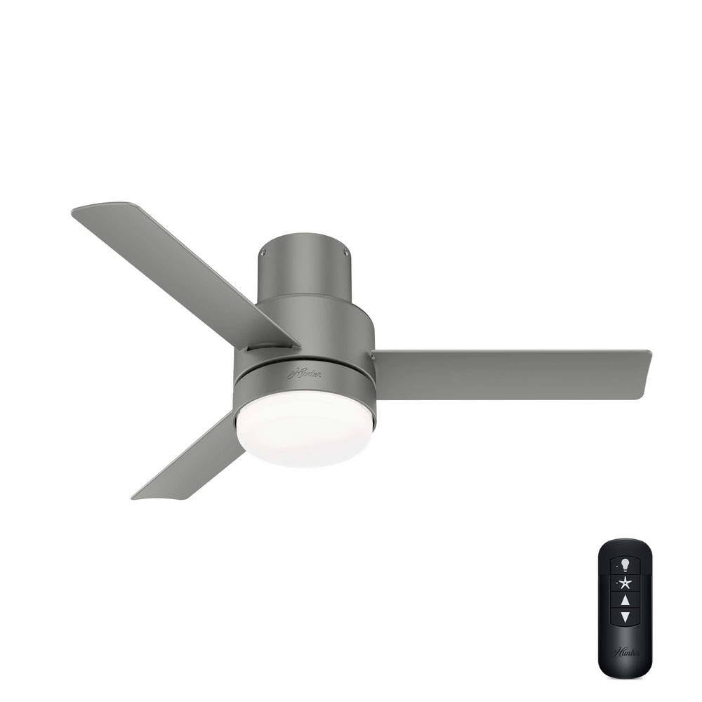 Hunter Fan 44 inch Low Profile Matte Silver Outdoor Ceiling Fan with LED Light Kit and Remote Control (Renewed)