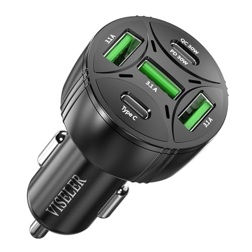 USB C Car Charger Adapter, PD 3.0 Charger, 5 USB QC 3.0 Car Phone Chager Fast Charging for iPhone 17, Galaxy S24 and Other USB Device. (1Pack)