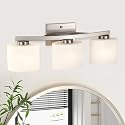 Edvivi Bathroom Light Fixtures, 3-Light Modern Brushed Nickel Vanity Light Over Mirror, Wall Sconces with Oval-Shaped White Glass Shades for Living