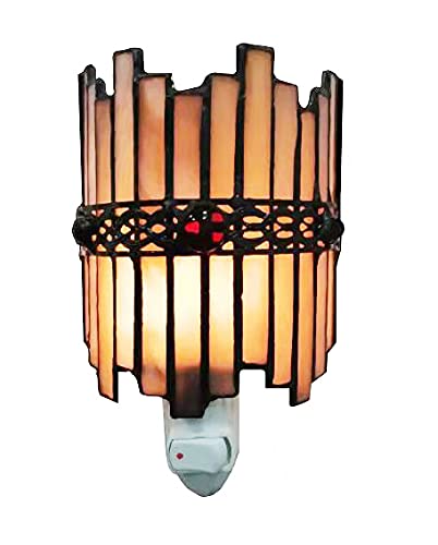 HUIMEIJU Retro Tiffany Glass Night Light, Geometric Pattern Yellow Crown, Birthday Gift, Sleeping Light for Room, Aisle, Bathroom, Kitchen