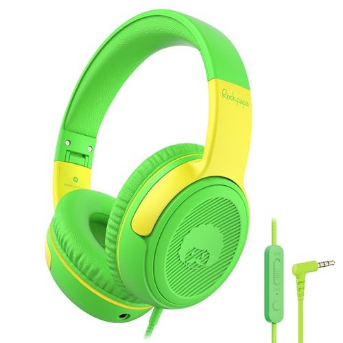 rockpapa Share 1 Kids Headphones Wired with Microphone & Share Port, 85dB/94dB Volume Limited, Cute Foldable Student Child Boys Girls Headphones…