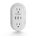 Ceptics 20W Wall Power Strip Charger - Small & Compact - Surge Protector 1800J - Grounded Dual USB + USB-C PD & QC 3.0-6 USA Outlets Input (20W)