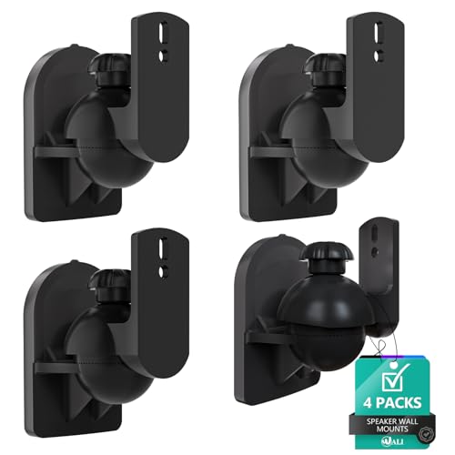 WALI Speaker Wall Mount, Surround Sound Speaker Stand with Adjustable Swivel Tilt Angle, Small Bookshelf Speaker Mount for Living Room, Home Theater