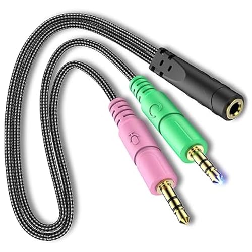 ienza PC Headset/Microphone Splitter Adapter Cable Y-Splitter Compatible with Astro A10 A40, Turtle Beach, HyperX Cloud SteelSeries, Sennheiser, Razer