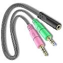ienza PC Headset/Microphone Splitter Adapter Cable Y-Splitter Compatible with Astro A10 A40, Turtle Beach, HyperX Cloud SteelSeries, Sennheiser, Razer