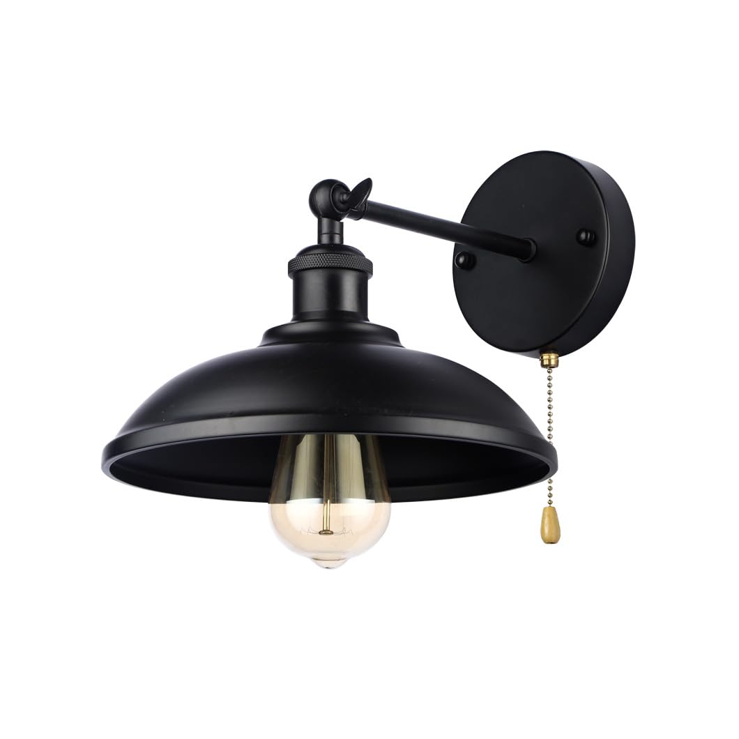 VinTopsh Vintage Black Wall Sconce Light, 1-Light Switch Farmhouse Wall Lamp, Industrial Pull Chain Wall Light Fixture for Living Room Bedroom