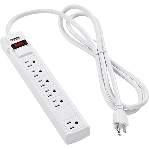 Global Industrial 12" 5+1 Outlet Strip & Surge Protector, 90 Joules, 6-ft Cord, White