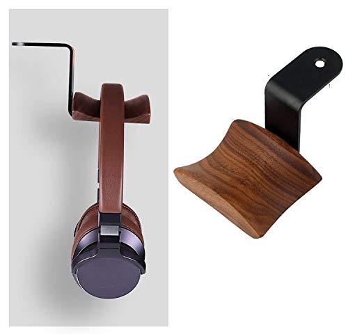 KiaoTime Headphone Hanger Holder - Walnut Wood Headset Stand, Universal Fit (Under-Desk Mount)