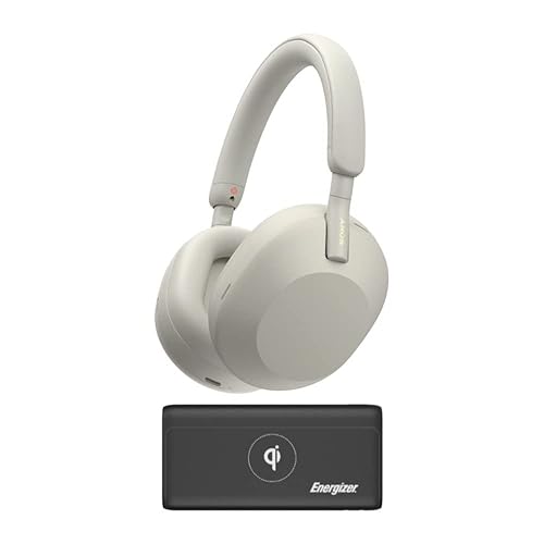 Sony WH-1000XM5 Wireless Noise Canceling Over-Ear Headphones (Silver) with Wireless 10,000mAh Power Bank Bundle (2 Items)