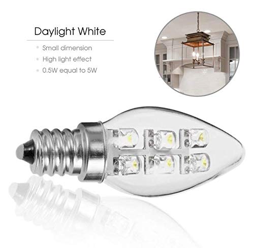 Lxcom Lighting 0.5W E12 LED Bulb C7 LED Night Light Bulbs(5 Pack)- E12 Base Candelabra LED Bulb Torpedo Shape Daylight White 6000K 5W Equivalent