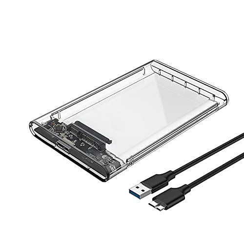 Reletech 2.5 Inch External Hard Drive Enclosure, SATA to USB 3.1 Tool-Free Clear for 2.5 Inch SSD & HDD 9.5mm 7mm External Hard Drive Case SSD Max 2TB