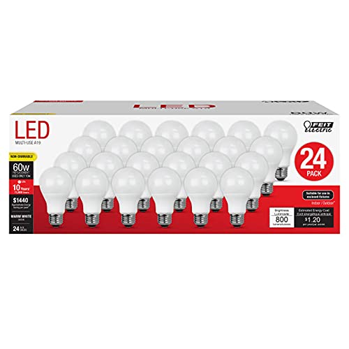 Feit Electric 3008689 60W Equivalence A19 E26 Medium LED Bulb Warm White - Pack of 24