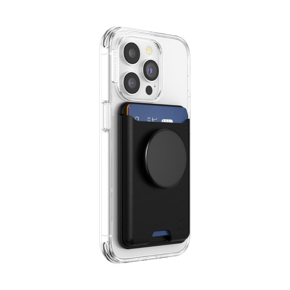 PopSockets Phone Wallet for MagSafe, Phone Card Holder with Grip - Black